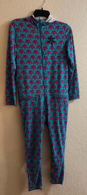 Airblaster Classic Ninja Suit kids 10/12 Teal Pink Bat Print Hooded Base Layer